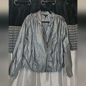 Metallic Faux Leather Moto Jacket